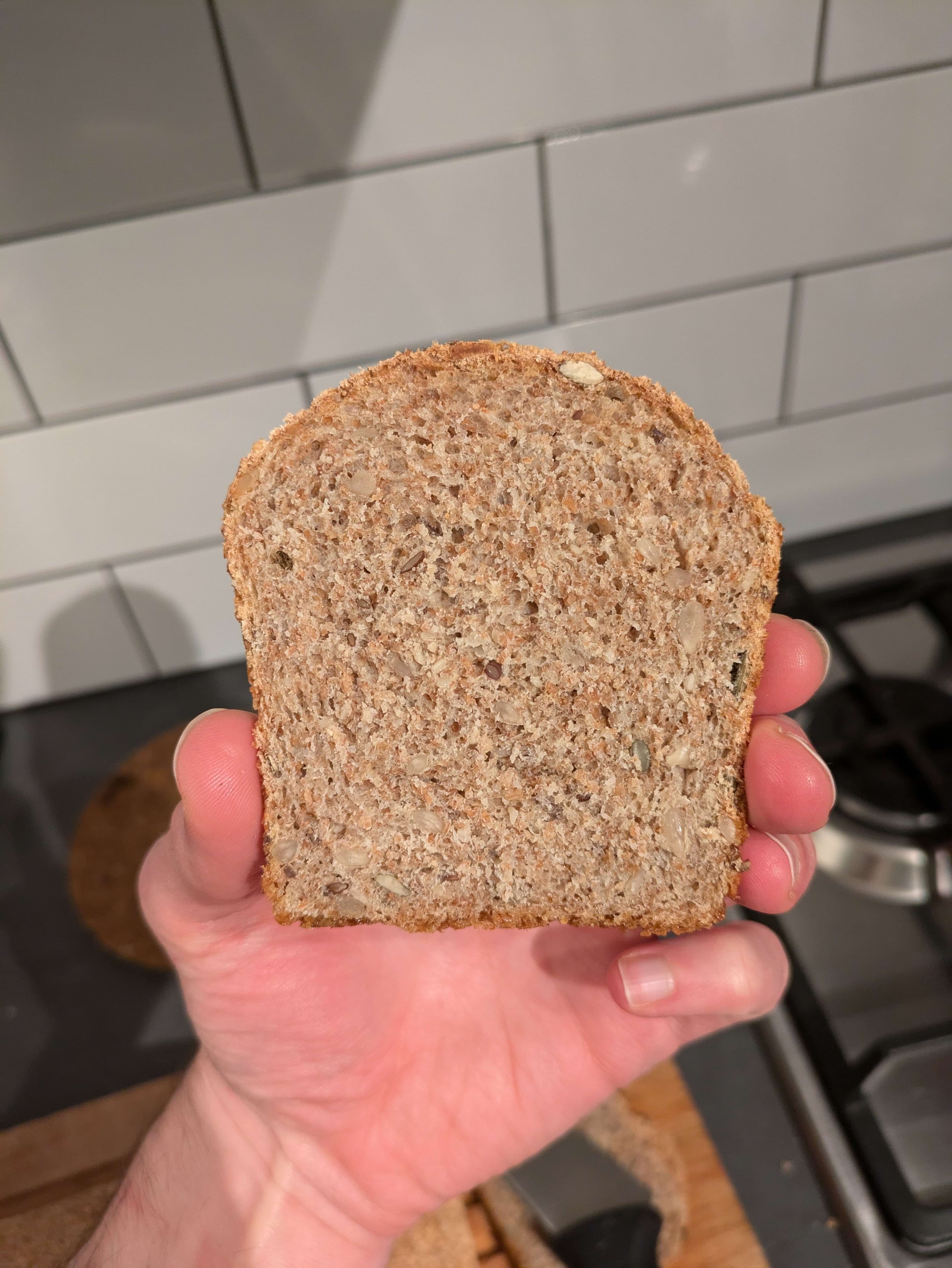 An image of a bread called “Hartog Volkoren with an Open Crumb”