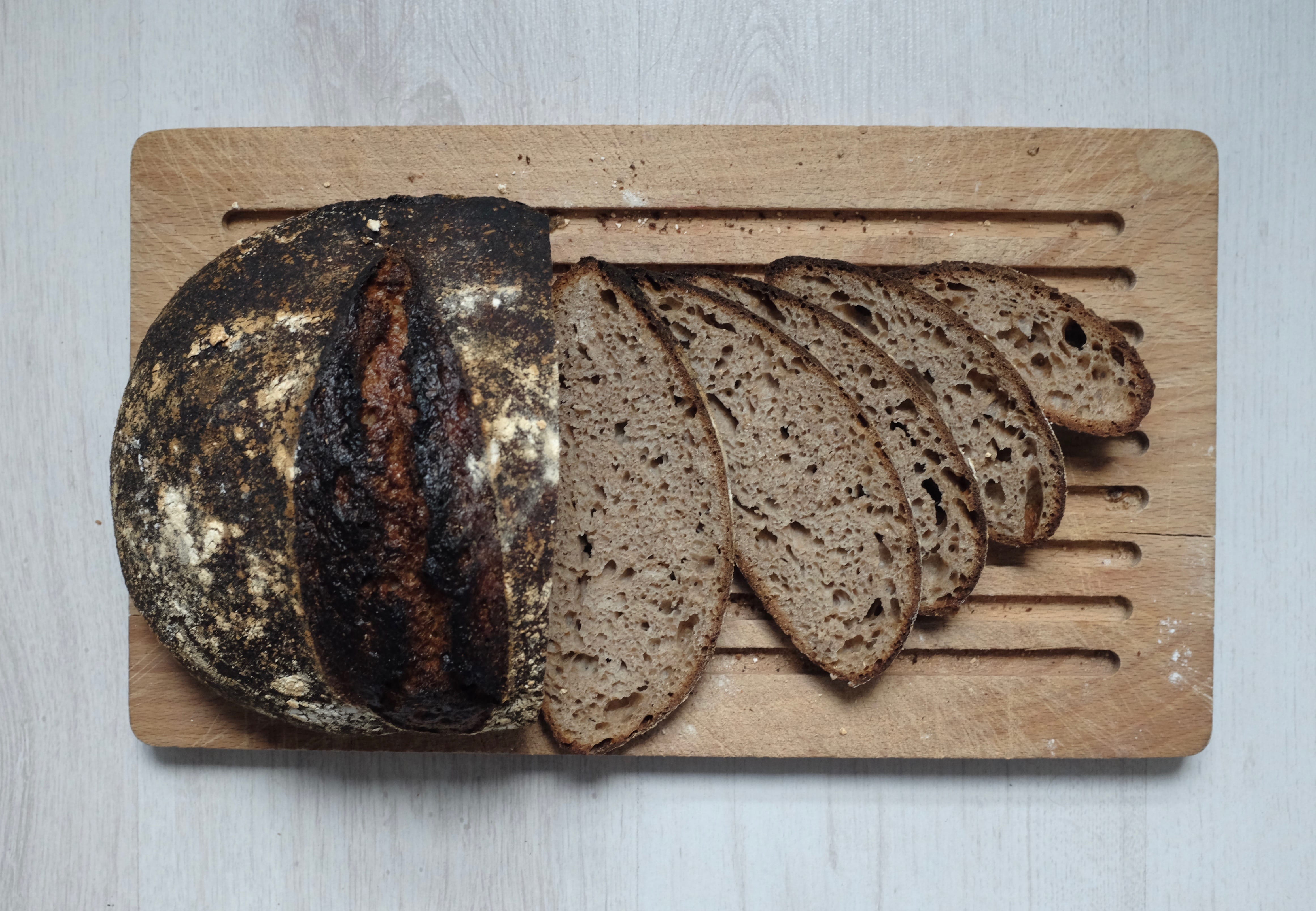 An image of a bread called “Old Leaven Wholemeal & Rye”