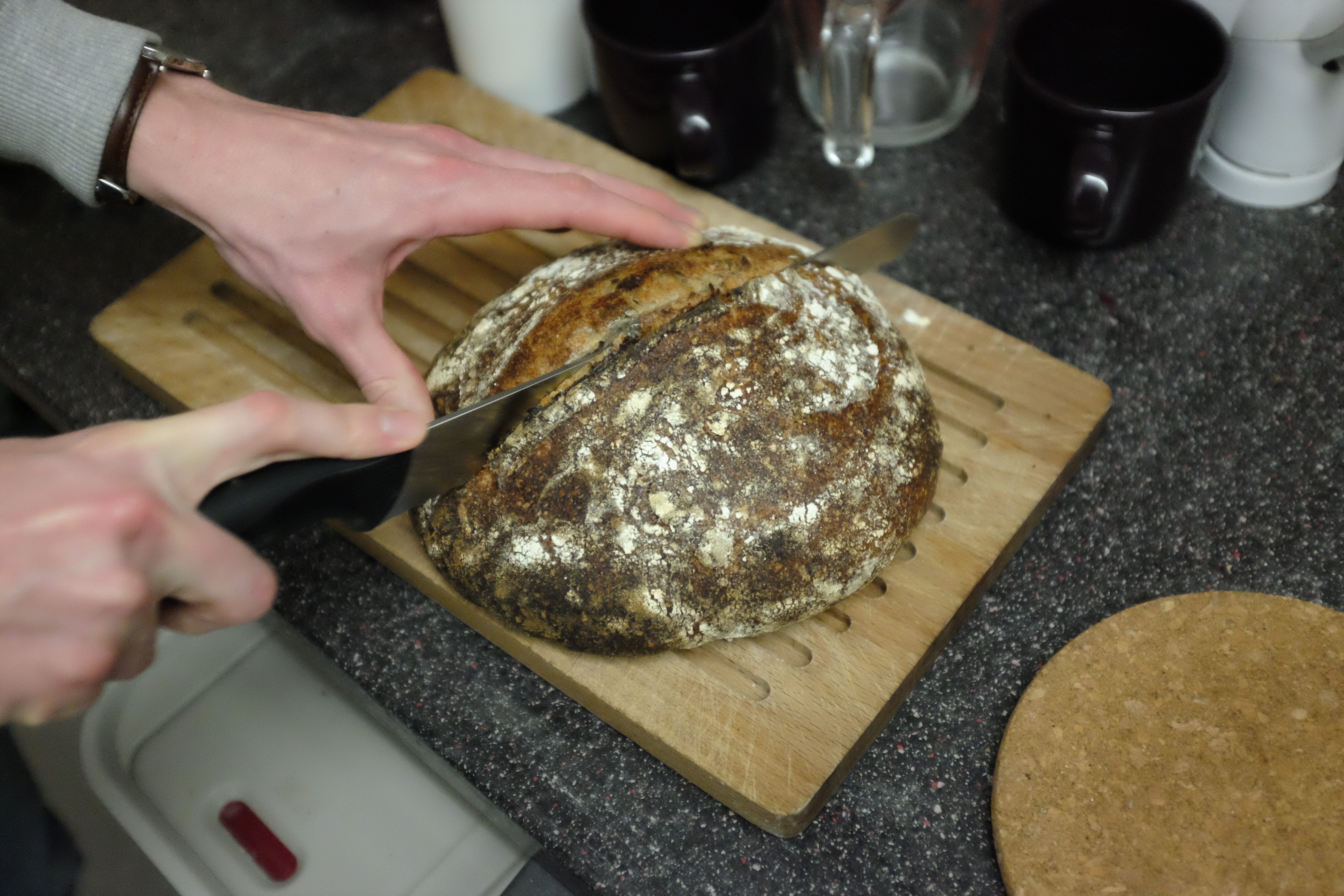 The crust of the seeded wholemeal sourdough bread