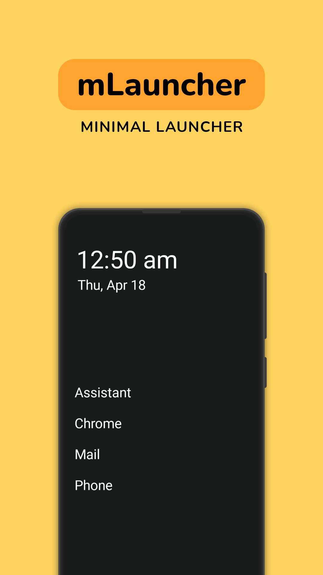 The mLauncher homescreen, showing a few quick launch apps